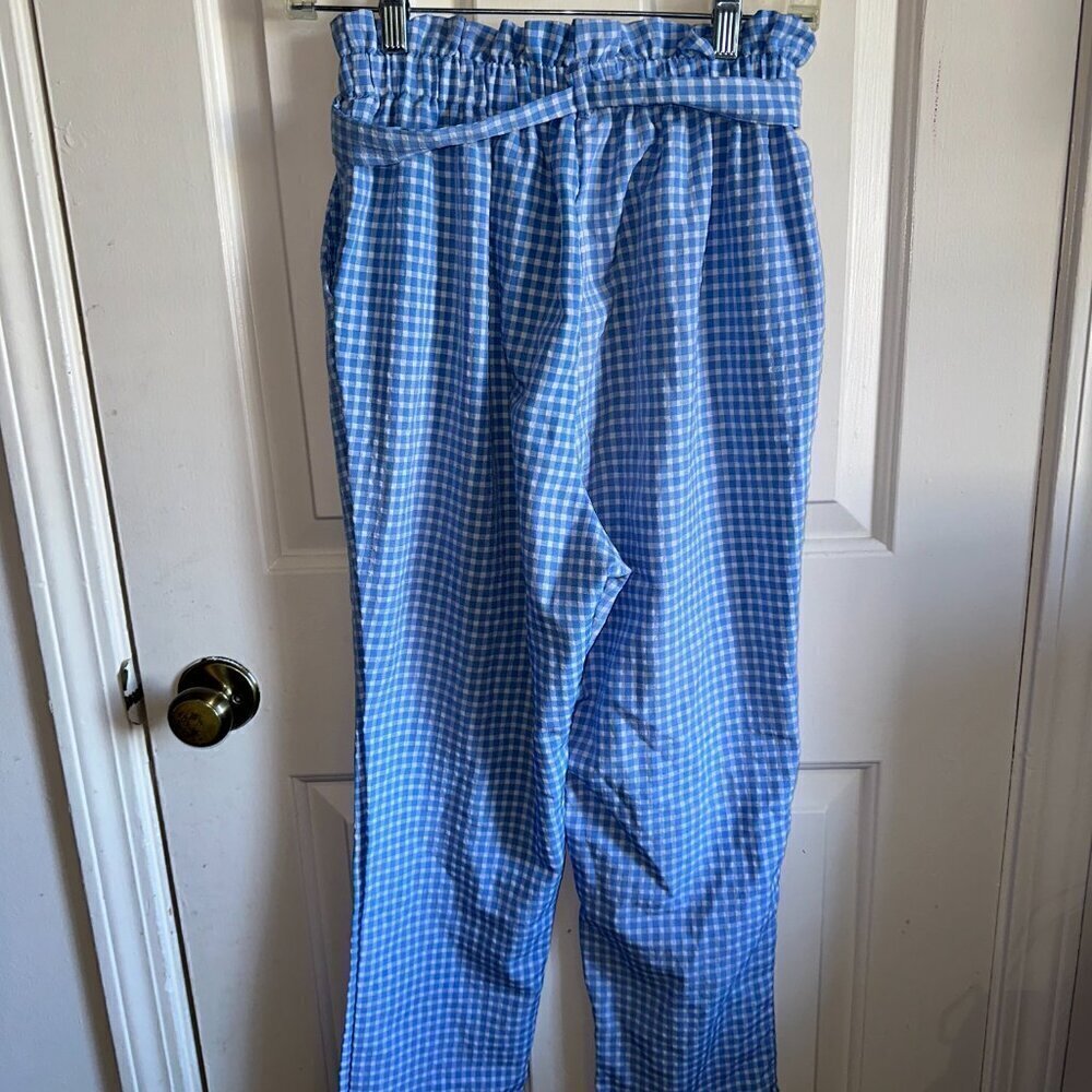 SET Black & Blue White Gingham Paperbag Women's Linen Pants Sienna Sky - Picture 5 of 7